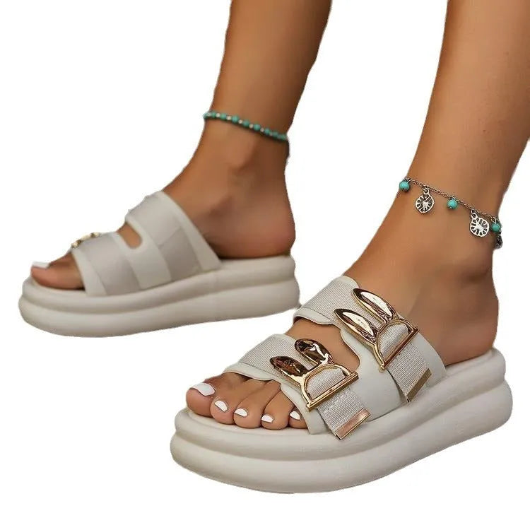 Women's suede slippers with thick rubber soles in apricot, black, and off white colours