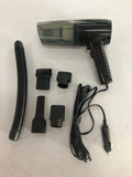 Car vacuum cleaner with accessories in starry sky black colour showing suction heads and power cord