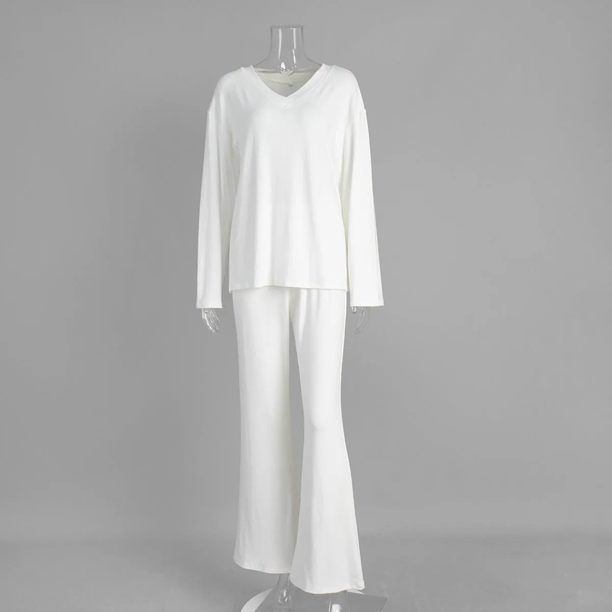 Long sleeve pajama set for women in viscose blend, white colour, top and pants on display
