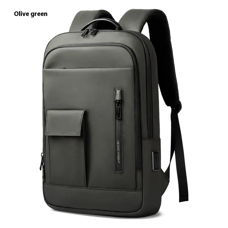 Lightweight Oxford cloth men's backpack in solid colour with sewing line detail