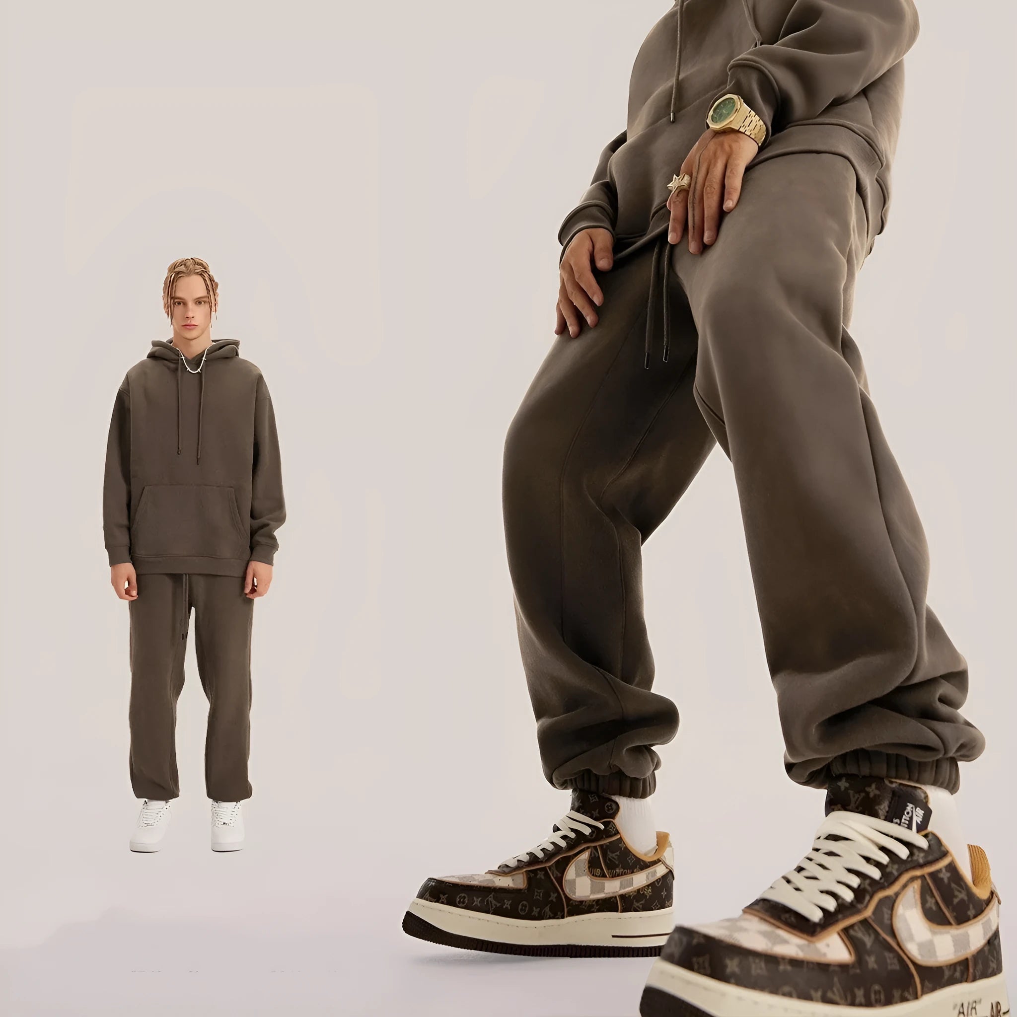 Men's solid colour cotton velvet sweatpants with ankle bands in multiple colour options
