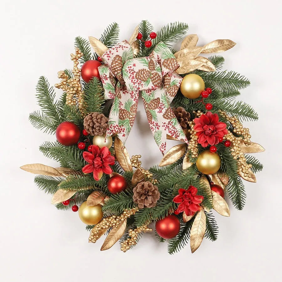 American country style artificial pine Christmas garland with optional LED lights in stair wall mounting configuration