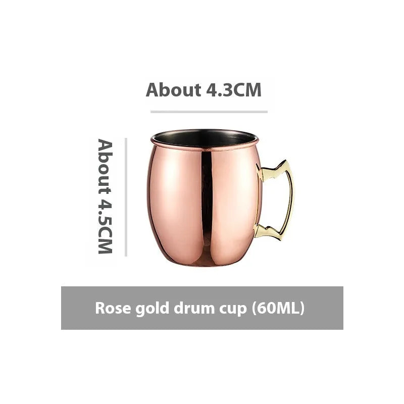 Stainless steel Moscow Mule cup with copper plating in a choice of colours and hammered or smooth finish.