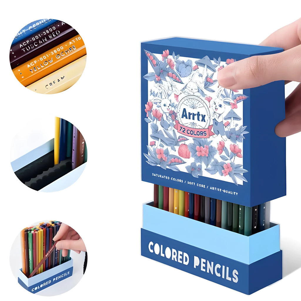 Boxed set of 72 or 126 soft core coloured pencils with basswood casings for art students.