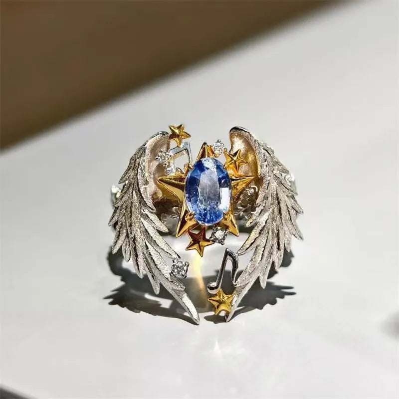 Geometric adjustable alloy ring with open mouth design showing American size 8 marking