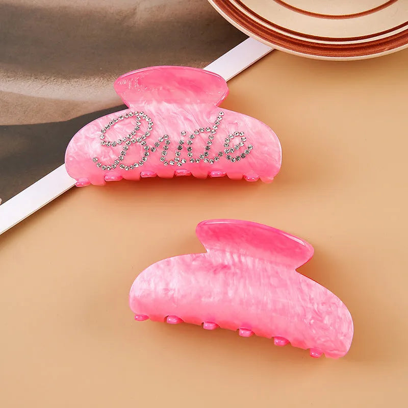 Acrylic hair barrette with multi-diamond decoration and shark back clip in 10cm sweet style