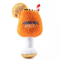 Yellow beer bottle squeaky plush dog chew toy measuring 7cm with teeth-cleaning mechanism