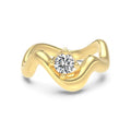 Women's metal single diamond smooth wave line open ring in silver electroplate finish