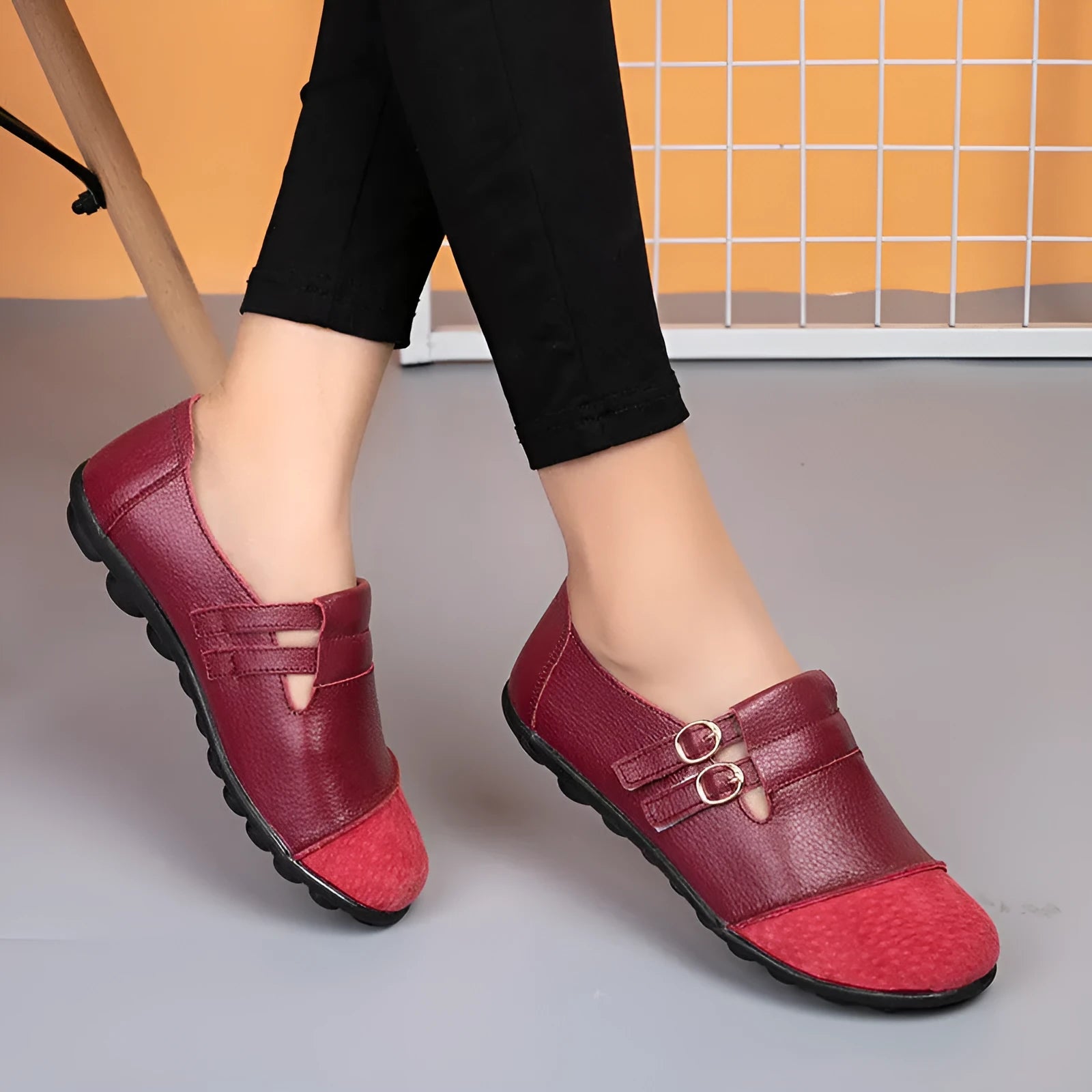Men's black Velcro casual flat shoes with cow split leather upper and round toe