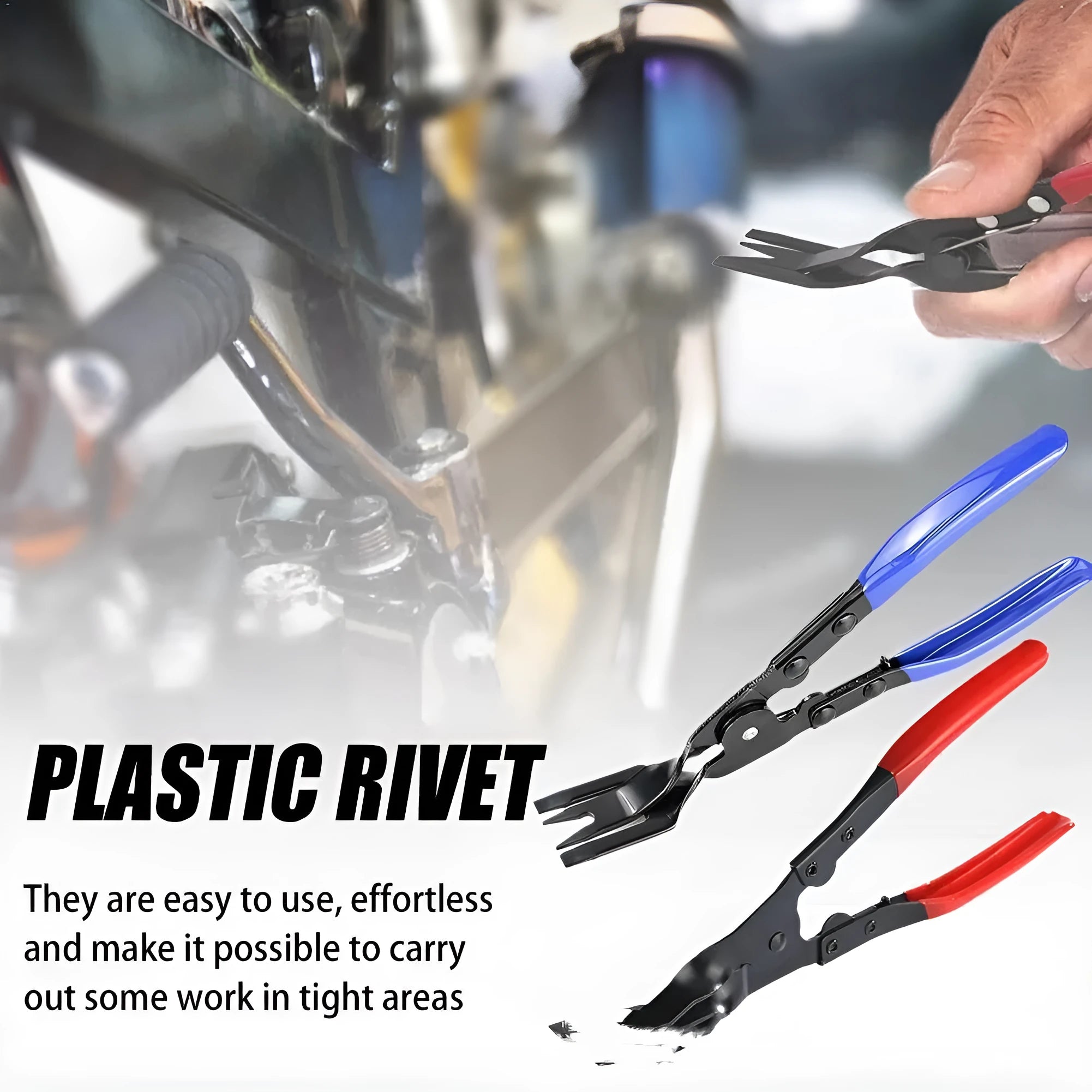 Blue automotive trim removal pliers tool with 235mm steel shaft and 32mm wide head.