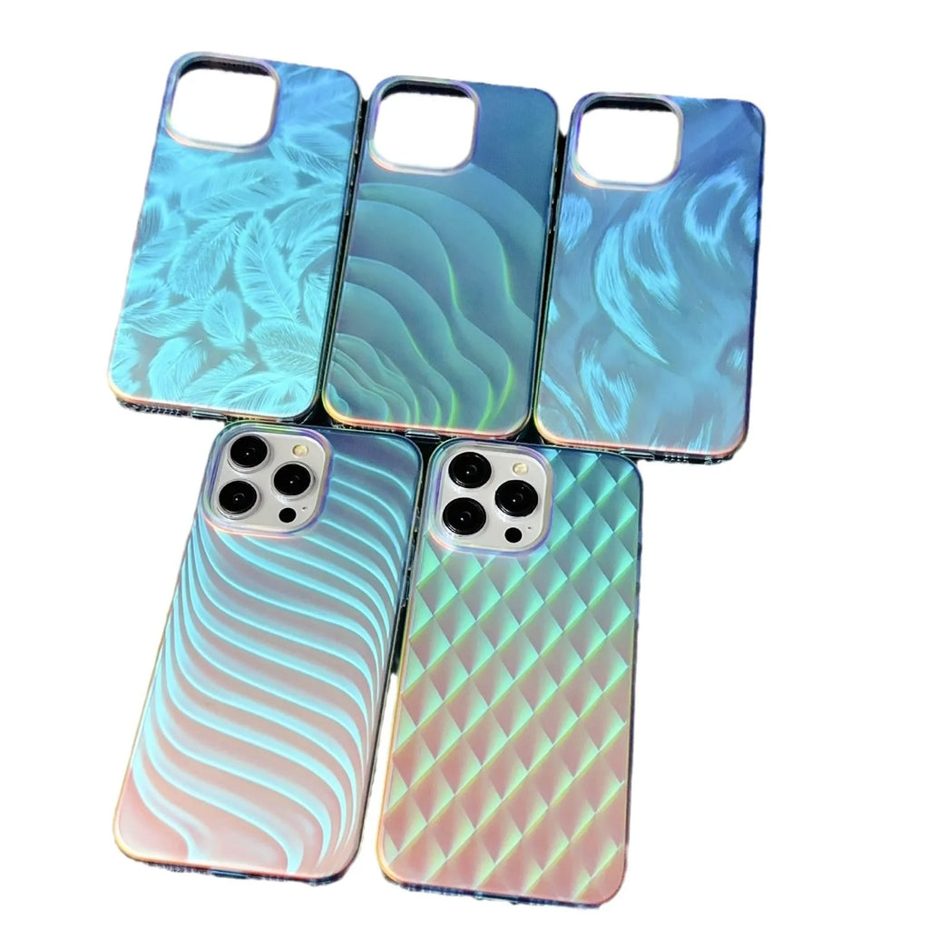 Frosted double-layer drop-resistant protective cover for iPhone 11-16 with colour-changing feather pattern and matte finish