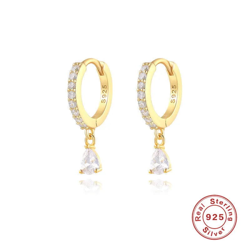 S925 sterling silver water drop earrings with geometric shape and decorative elements
