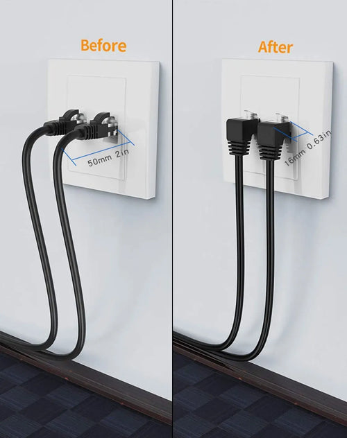Right-angle Cat6 Ethernet cable with metal RJ45 connectors in various colours and lengths