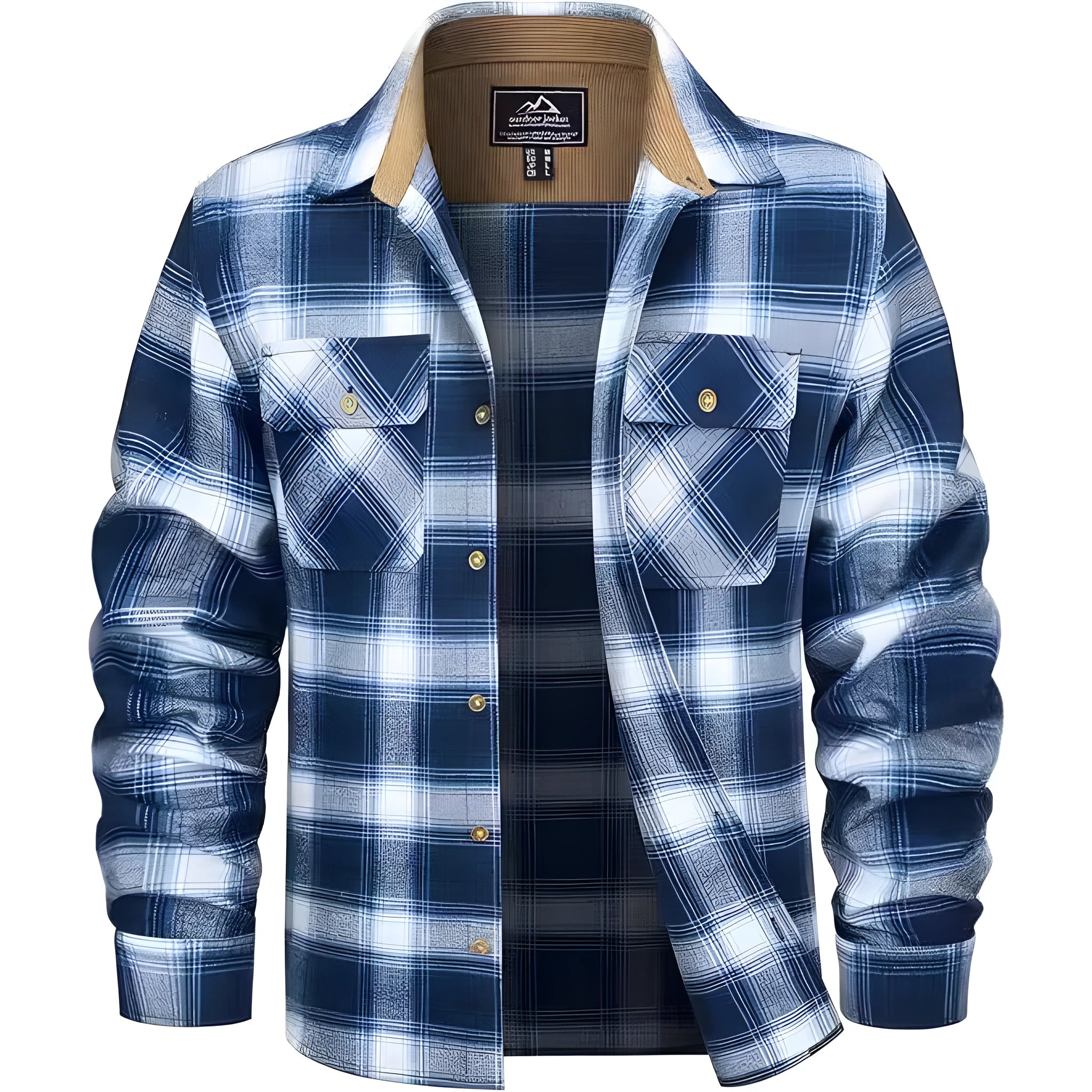 Men's casual plaid button shirt in cardigan style for winter, available in multiple colours.