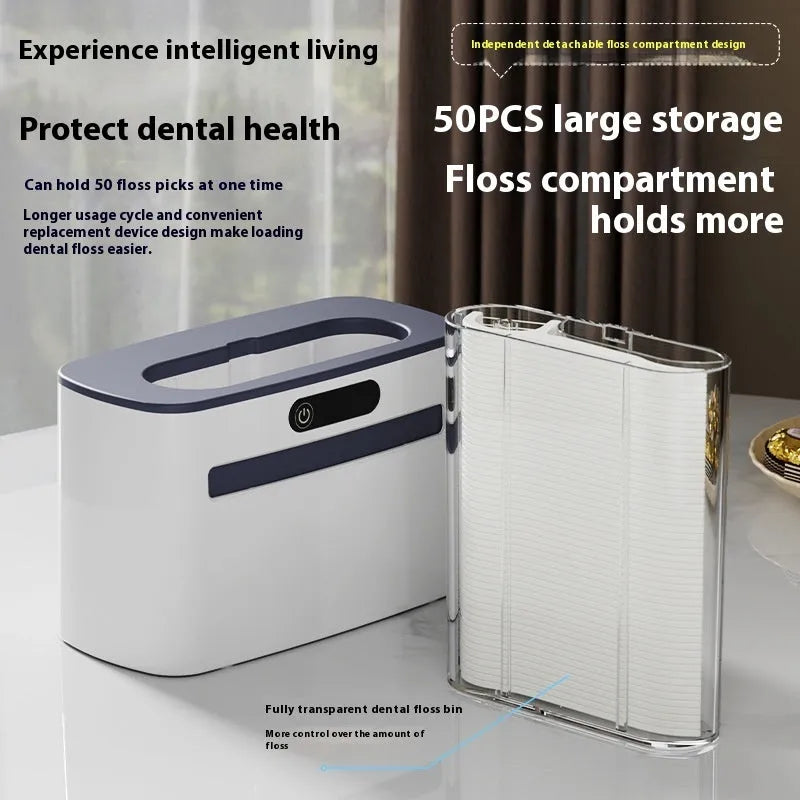 Rechargeable intelligent induction dental floss box in dark grey, light grey, or gold colour