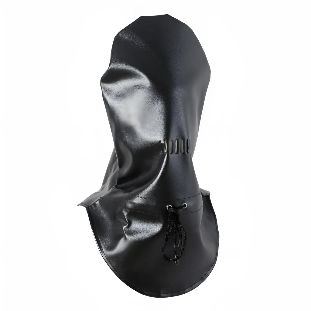 Black PU leather fetish mask with adjustable strap and nose openings