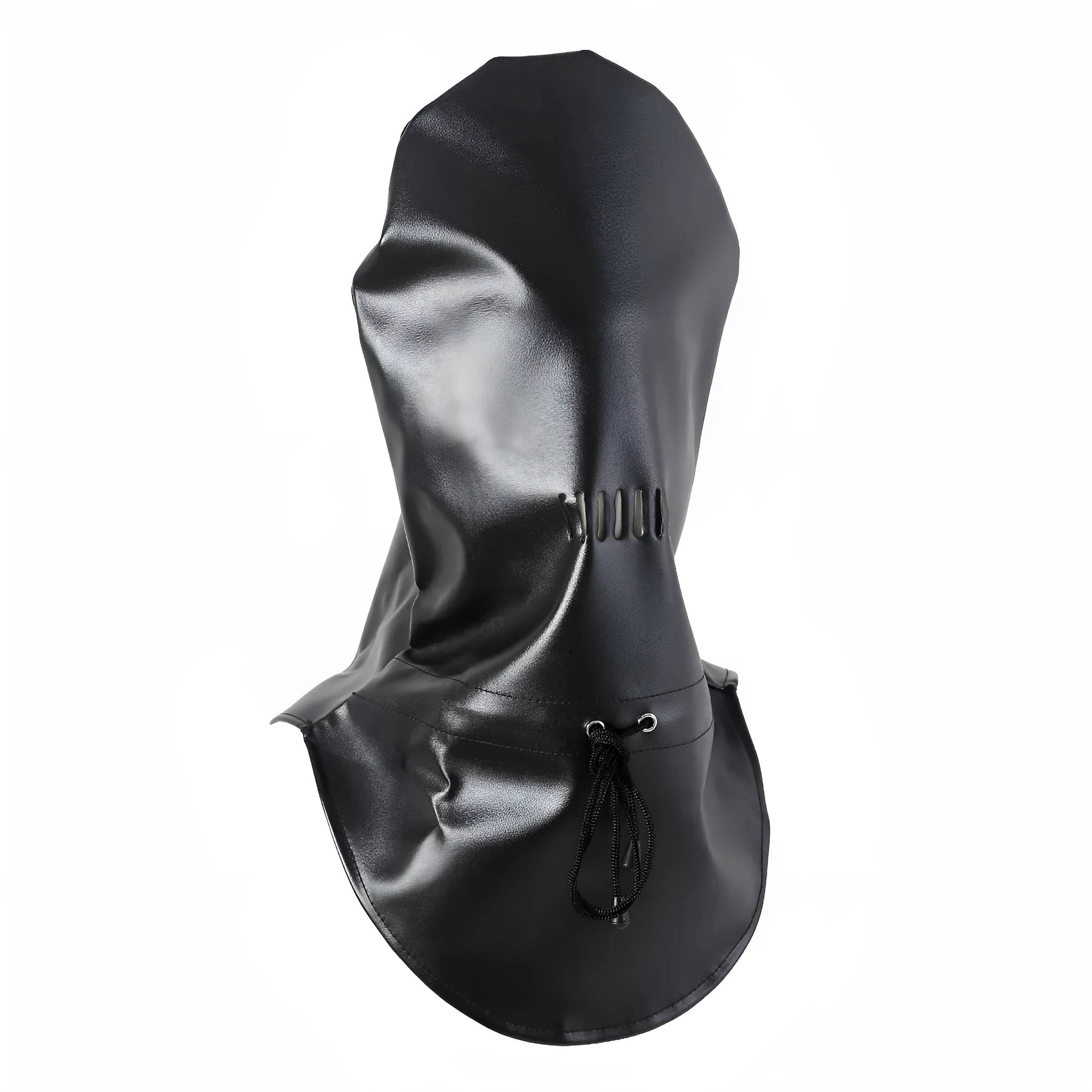 Black PU leather fetish mask with adjustable strap and nose openings