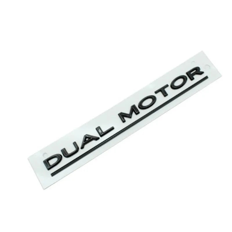 Tesla Model 3 Dual Motor bumper sticker in black and red on ABS plastic