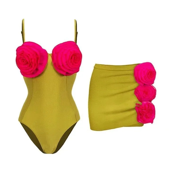 French one-piece solid colour polyester swimsuit for women with cut out design, shown in front view on mannequin