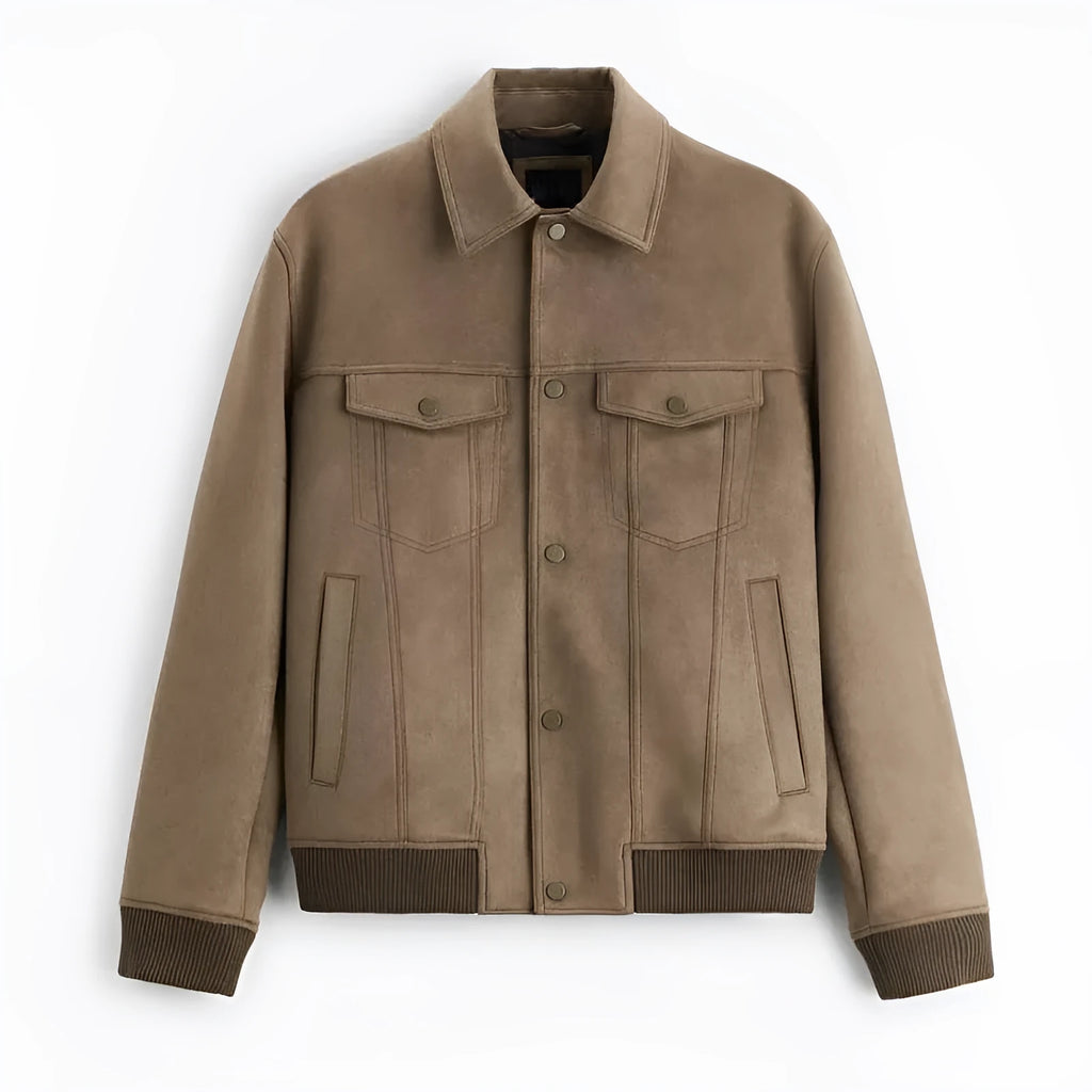 Women's British-style suede velvet commuter jacket in mink colour with long sleeves