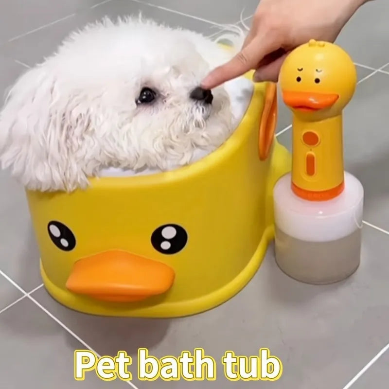 Duck-shaped PVC pet bathtub for dogs and cats in blue, pink and yellow colours