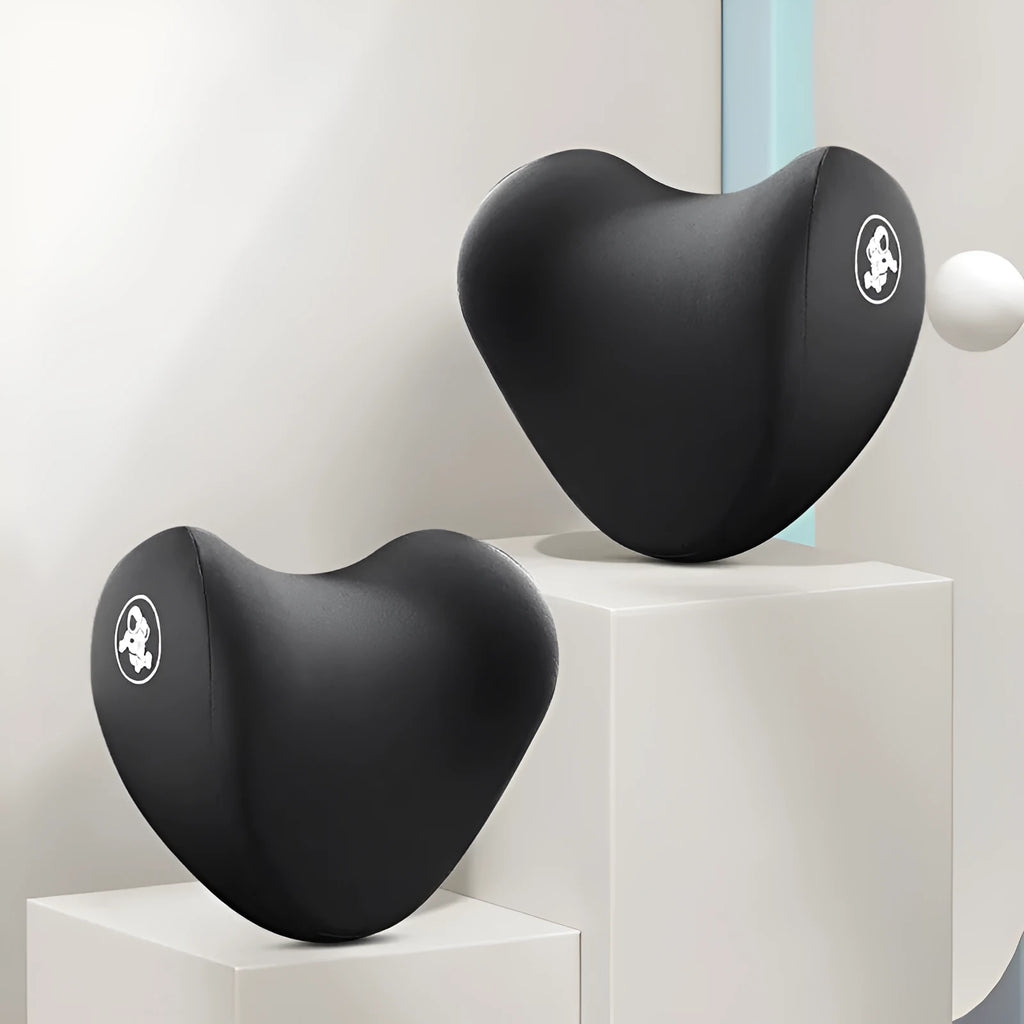 Memory foam car pillow set heart shape cotton cover black colour headrest and lumbar support pillow