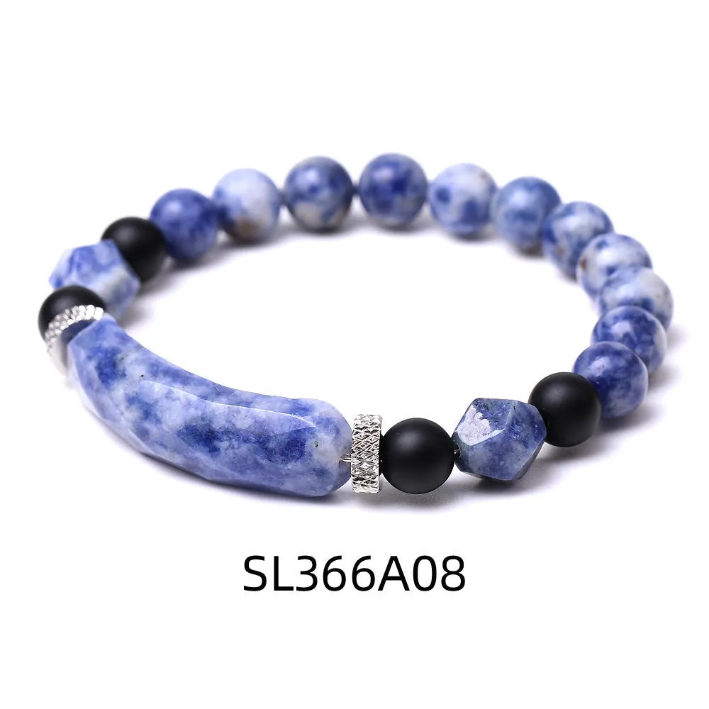 Black agate diamond-cut bracelet with geometric fan-shaped beads, handmade unisex jewellery