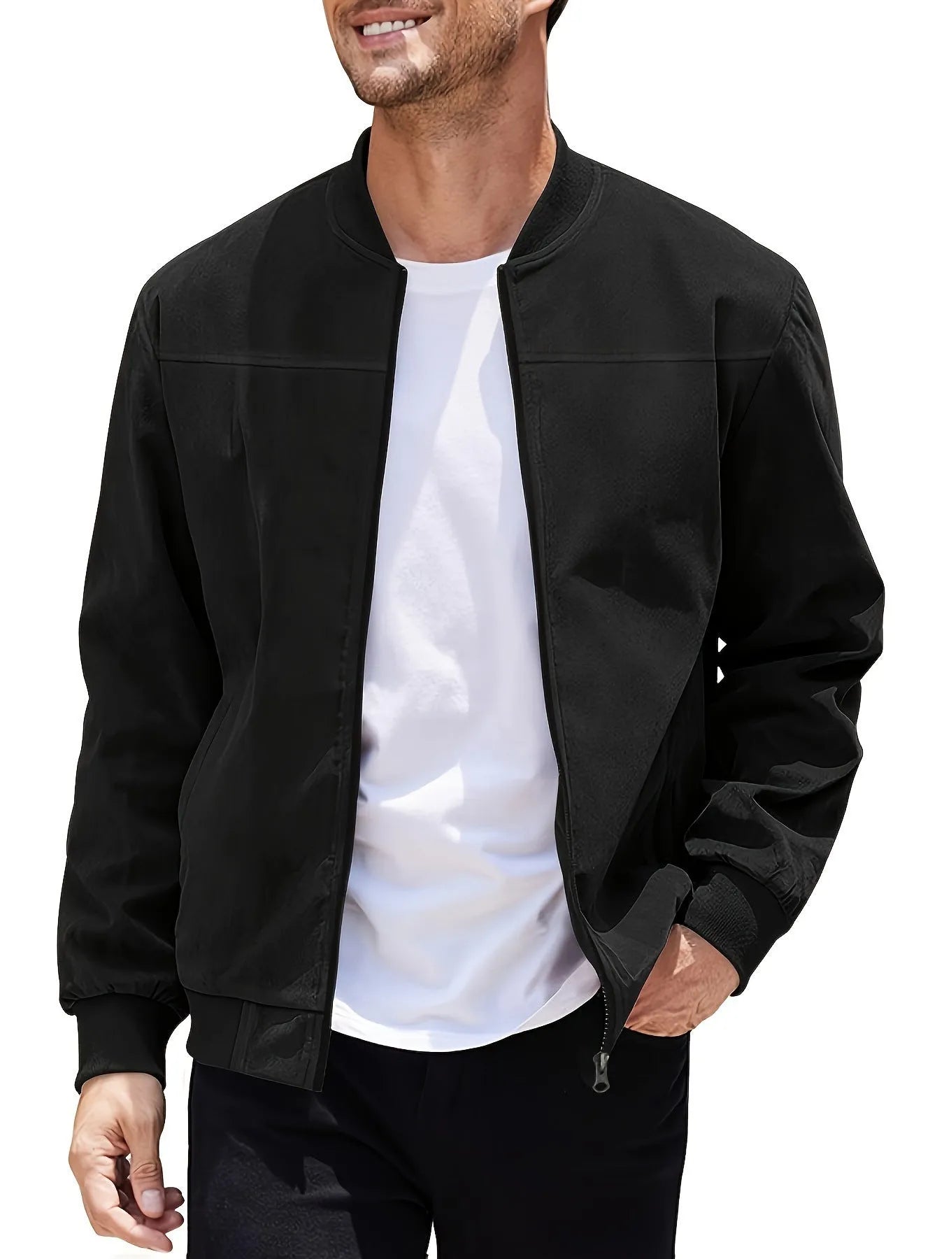 Men's plus size suede casual zipper jacket in Army Green colour