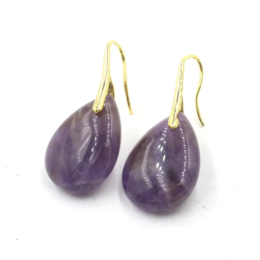 Geometric water drop earrings with crystal gemstones in various colour options on electroplated metal settings