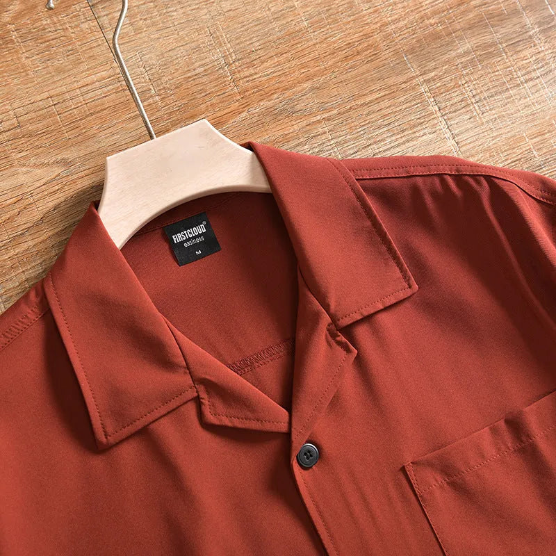 Men's lightweight pure cotton loose short sleeve shirt in solid colour