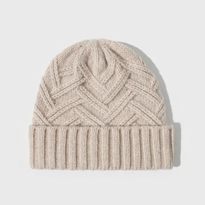 Wool knitted dome crown winter hat in six colour options on display