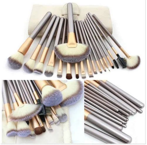 Persian make-up brush set with rice white bristles and champagne handles in 12, 18 or 24 piece options.