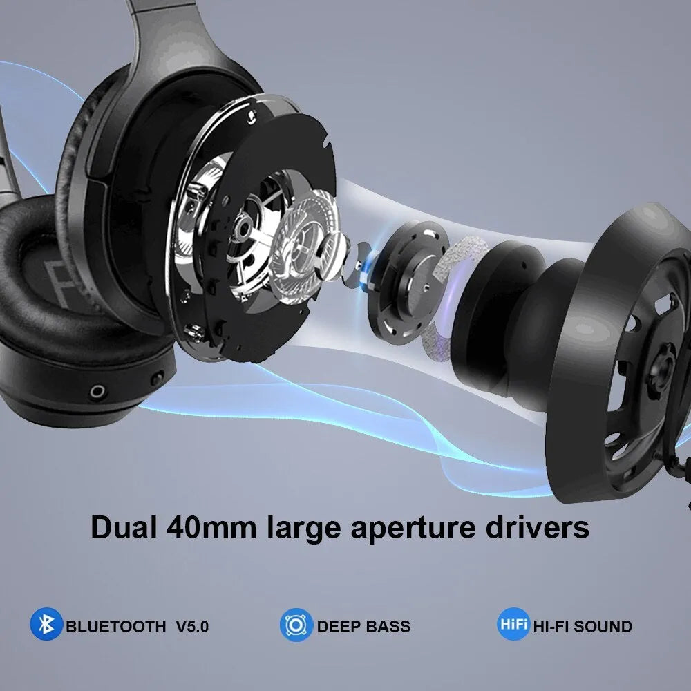 Black Gorsun E98 wireless Bluetooth over-ear headphones with adjustable headband and memory-protein ear cushions.