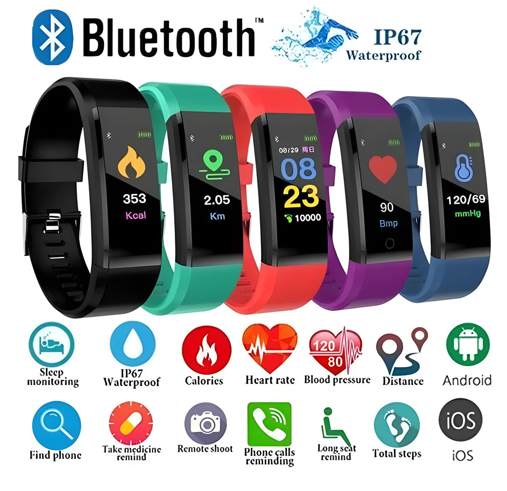 ID115Plus smart bracelet with OLED touch screen and heart rate monitor in black colour
