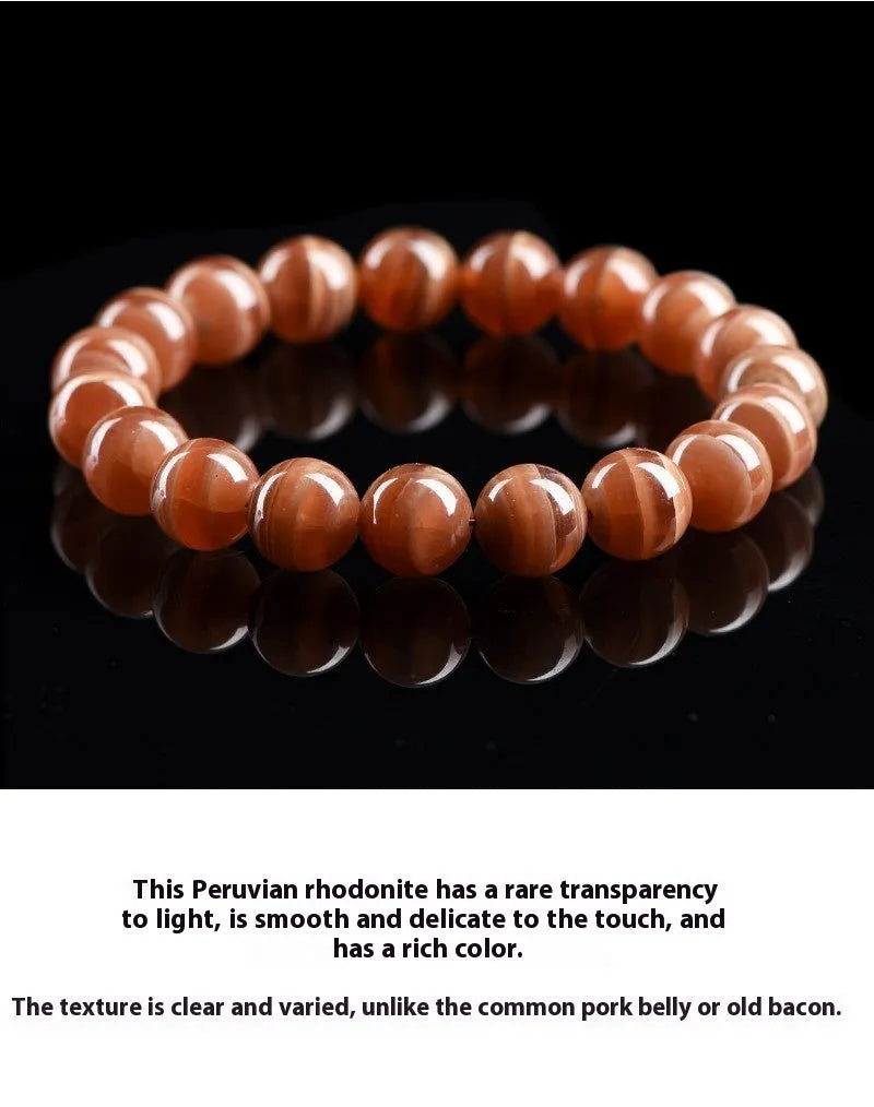Natural old mine rhodochrosite round beads bracelet from Peru in 6mm or 8mm sizes with Ruyi elements