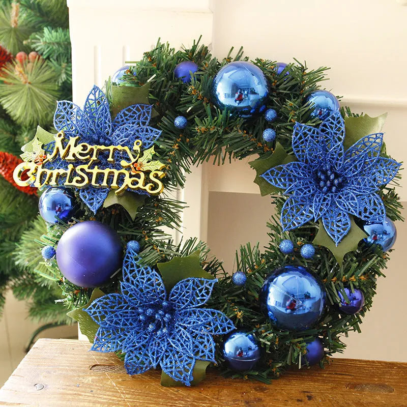 30cm multicolour plastic Christmas wreath decoration for doors in blue, gold, pink, purple, red, or silver