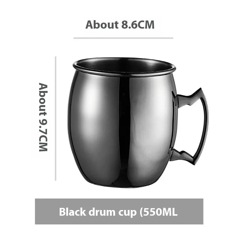 Stainless steel Moscow Mule cup with copper plating in a choice of colours and hammered or smooth finish.