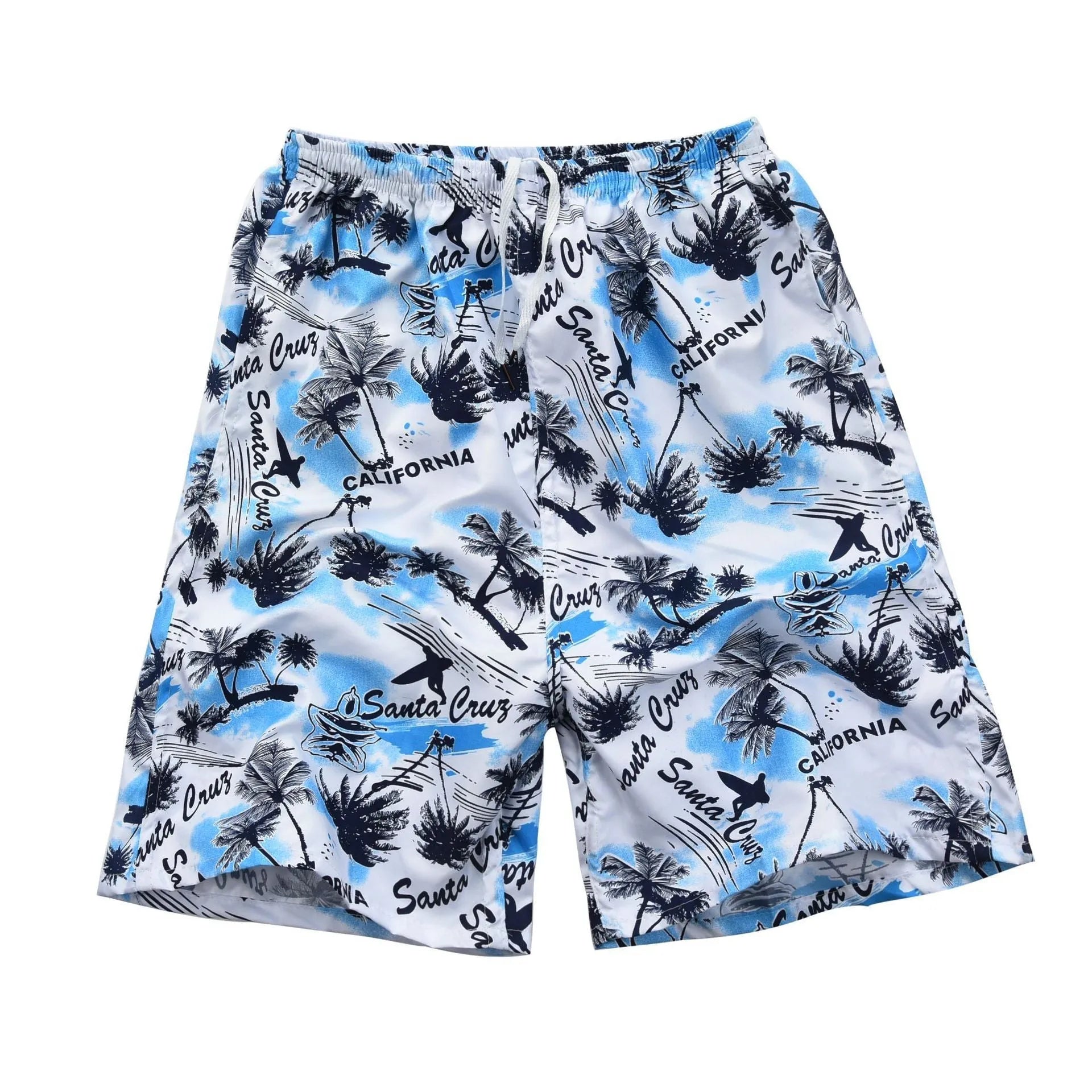 Men's floral print five-point swimming trunks made from polyester in a free size.