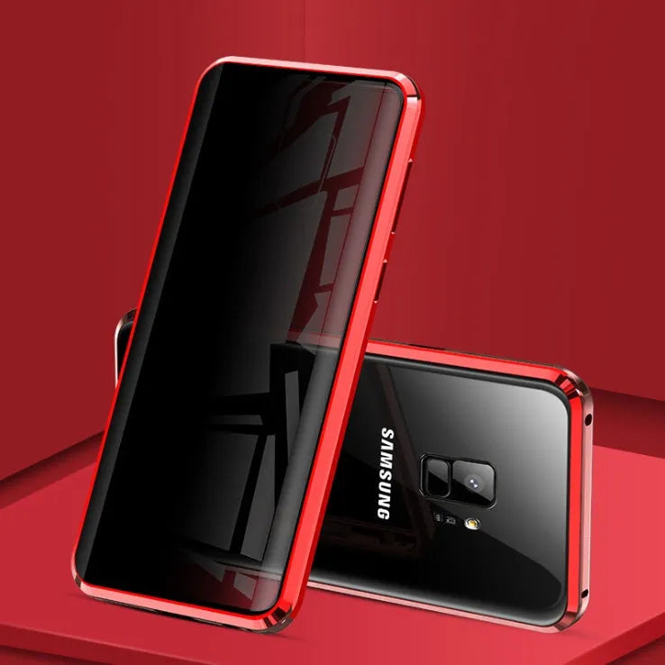 Anti-peeping magnetic clamshell phone case for Samsung Galaxy in black with privacy screen protection
