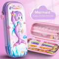 3D leather pencil case with embossed holographic character design showing textured surface detail
