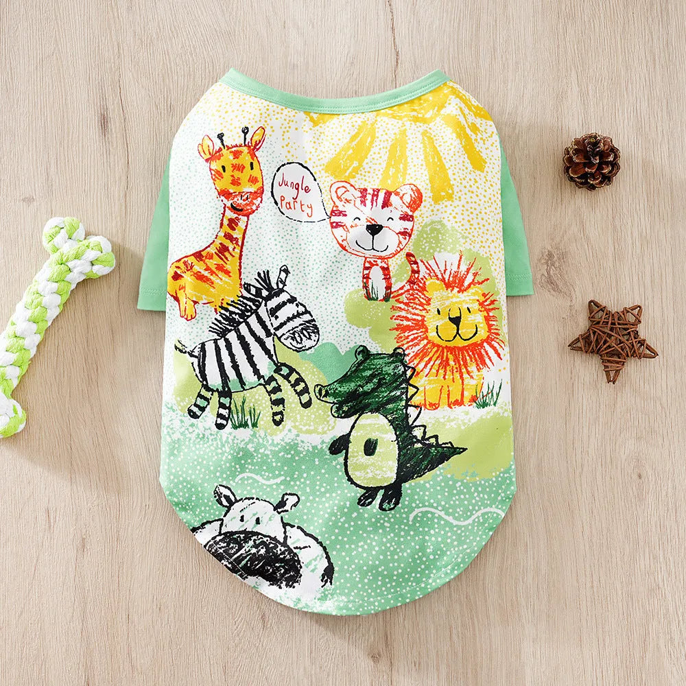 Full print polyester dog t-shirt for small pets in sizes S XXL with colour codes QZ030 QZ037
