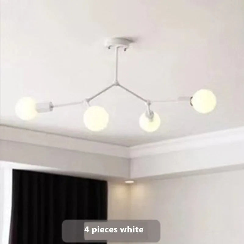 Iron Nordic style ceiling chandelier with multiple light heads in black or white finish