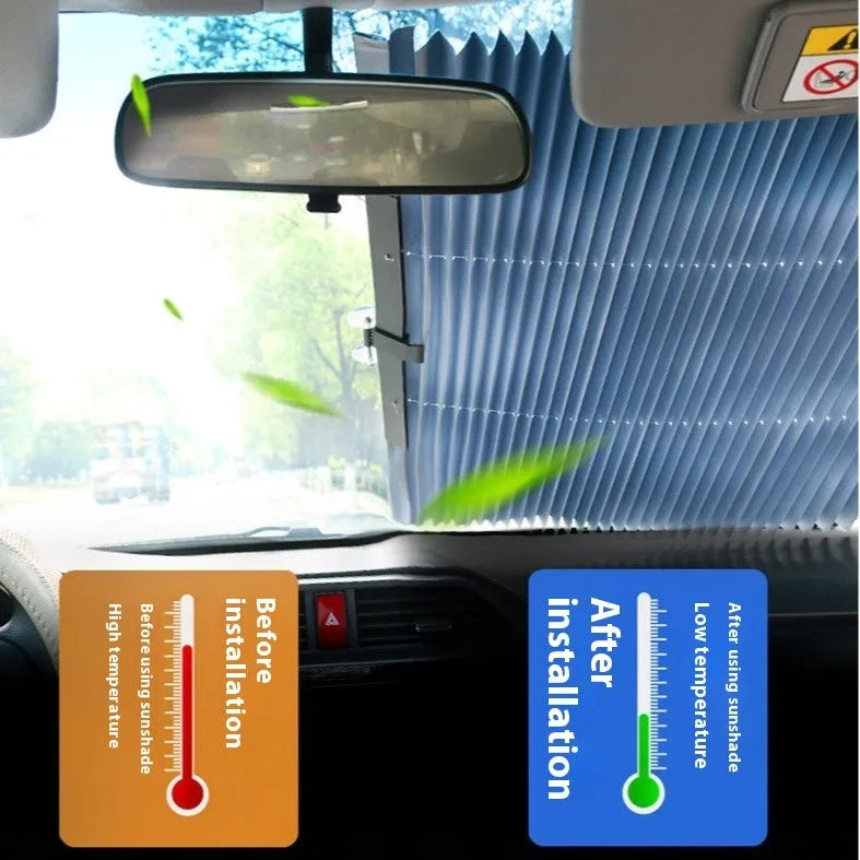Automatic retractable reflective aluminum film car windscreen sunshade with suction cups in multiple sizes