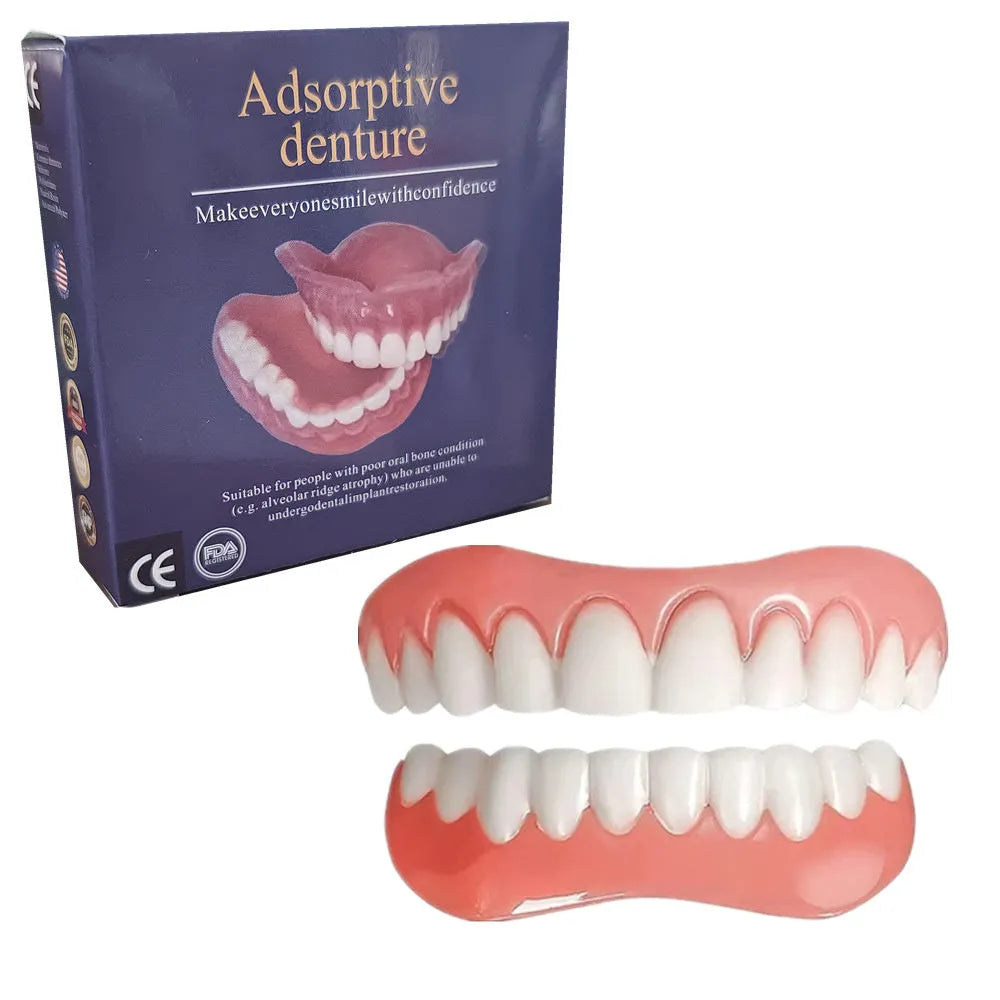 Silicone simulation dentures set showing upper and lower artificial teeth for dental training