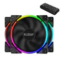 Three black 12 cm FRGB computer case fans with hydraulic bearings for PC cooling