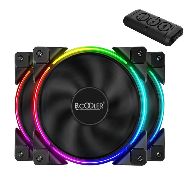 Three black 12 cm FRGB computer case fans with hydraulic bearings for PC cooling