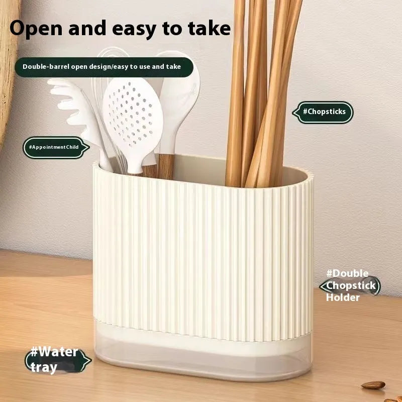 Plastic wall-mounted chopsticks basket with cross-border drain design in beige, dark green, or orange.