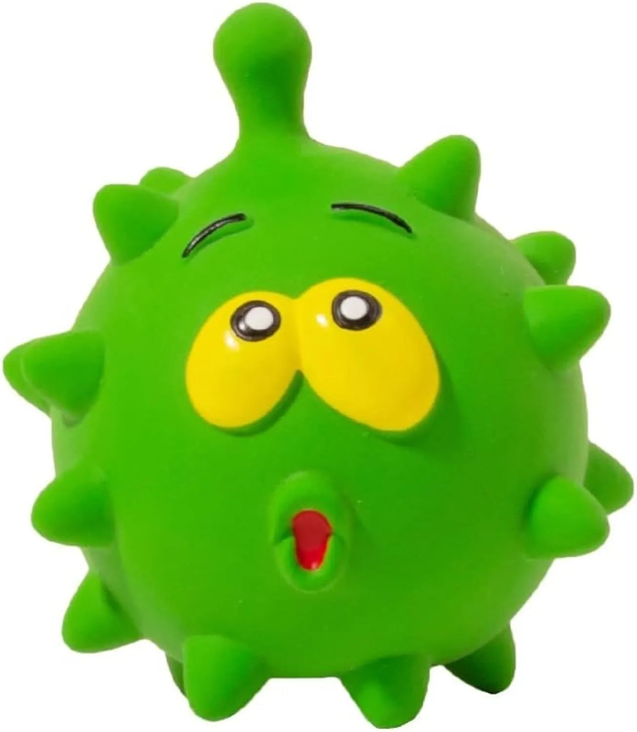 Four colourful squeaky dog toys with cute faces made from natural latex rubber
