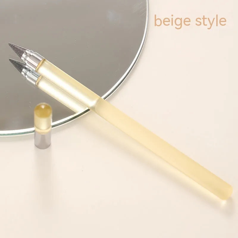 Transparent acrylic eternal pencil with alloy pen head showing internal mechanism