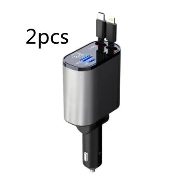 100W metal car charger with retractable cable and adjustable head for fast mobile charging in a car